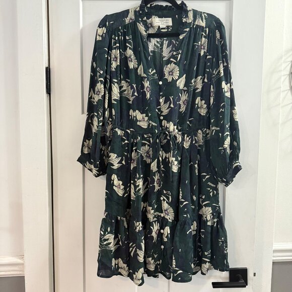 Trovata Birds of Paradis Green Floral Yulia Shirt Dress Long Sleeve Sz M - Picture 2 of 8